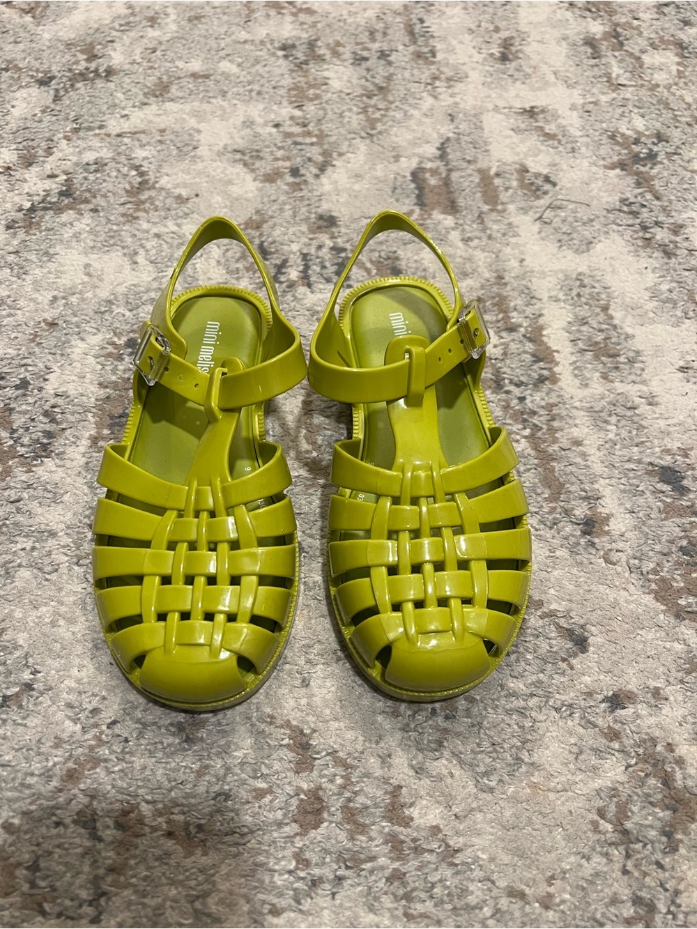 Mini Melissa Pea Green Jelly Woven Sandals; size 13